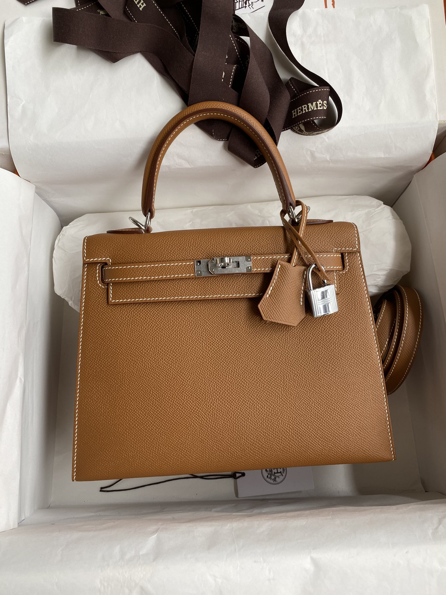 Hermes Kelly 25cm Handbag Shoulder Bag in Brown Epsom Leather